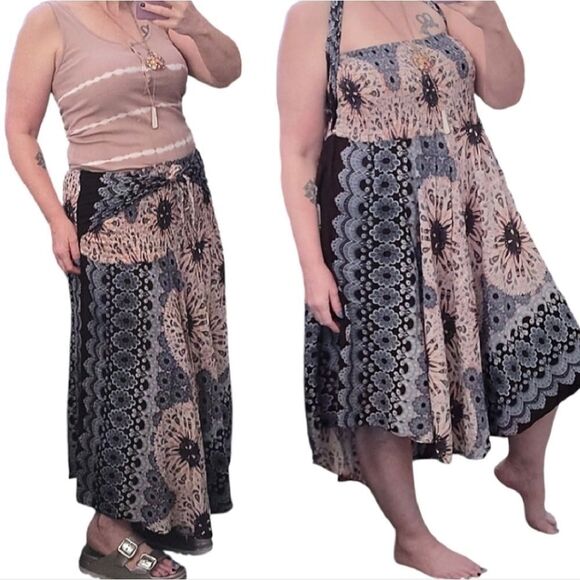 Joob Joob Blue Floral Boho Chic Multi Way Asymmetrical Maxi Skirt Size L / XL - Picture 4 of 15